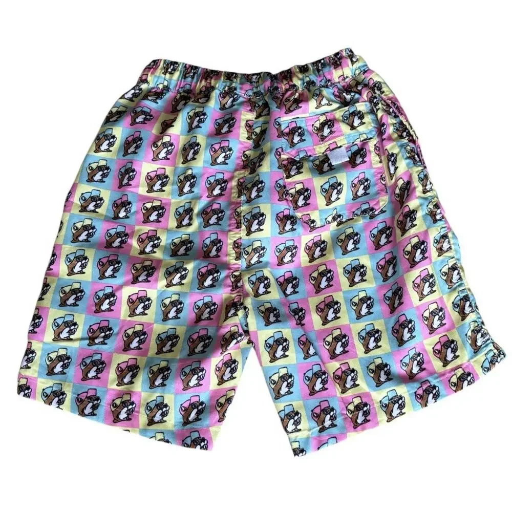Buc-ee’s Pastel Checkerboard Beaver Mascot Swim Trunks Sz YL Vacation